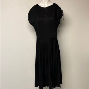 PM BY PONTEL Montreal Vintage Black A-Line Midi Dress with Puff Cap Sleeves